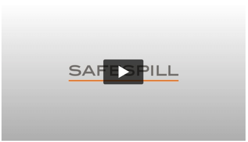 Safespill logo with a play button overlay centered on a gray background.