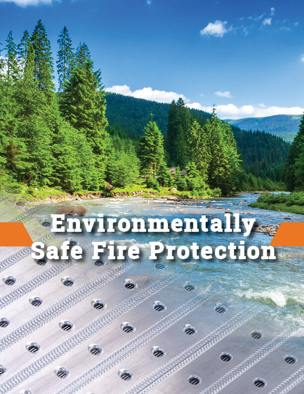 Lush forest and flowing river, promoting environmentally safe fire protection with metal surface overlay.
