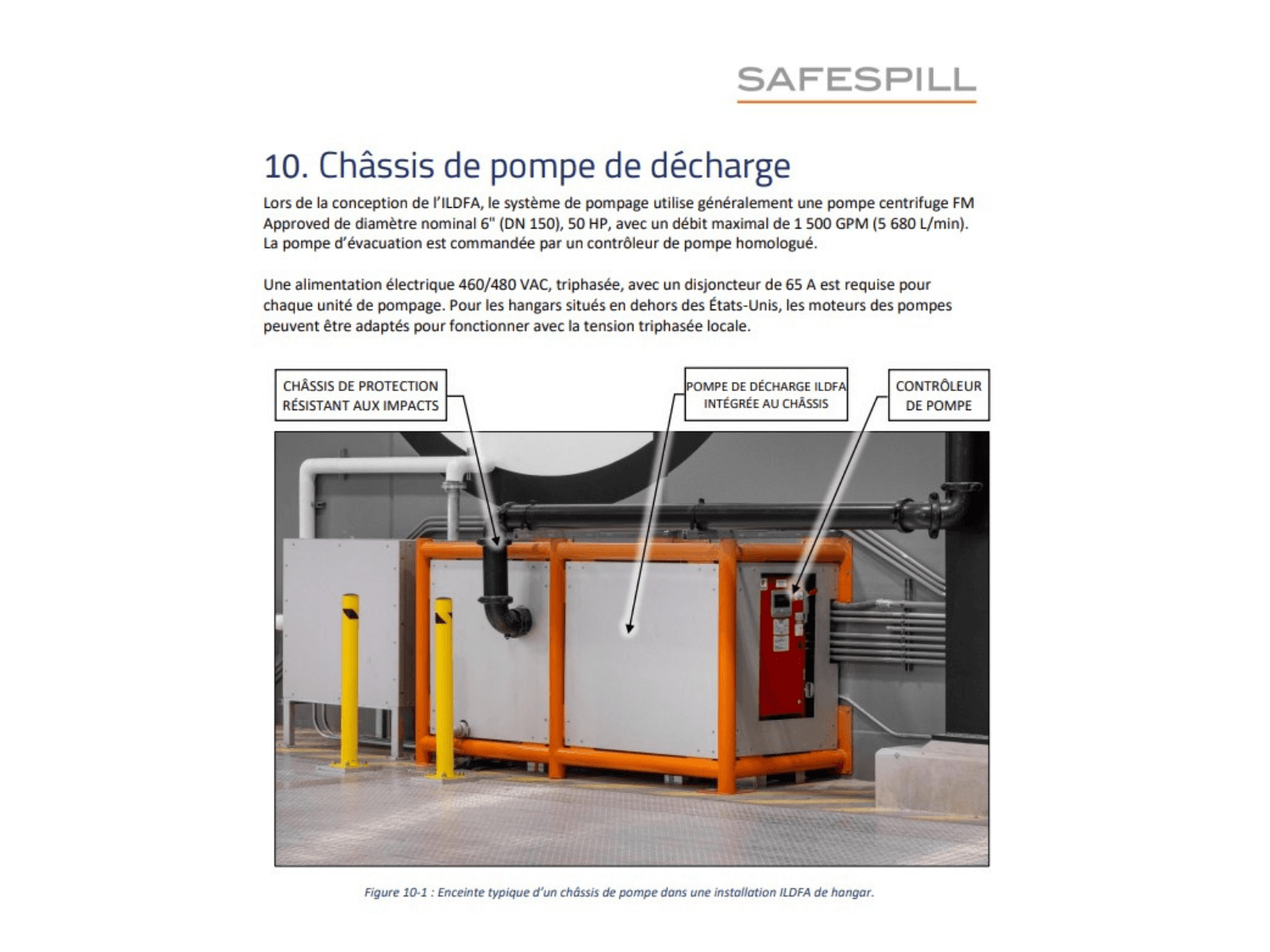 Discharge pump chassis with impact-resistant frame and integrated controls at Safespill.