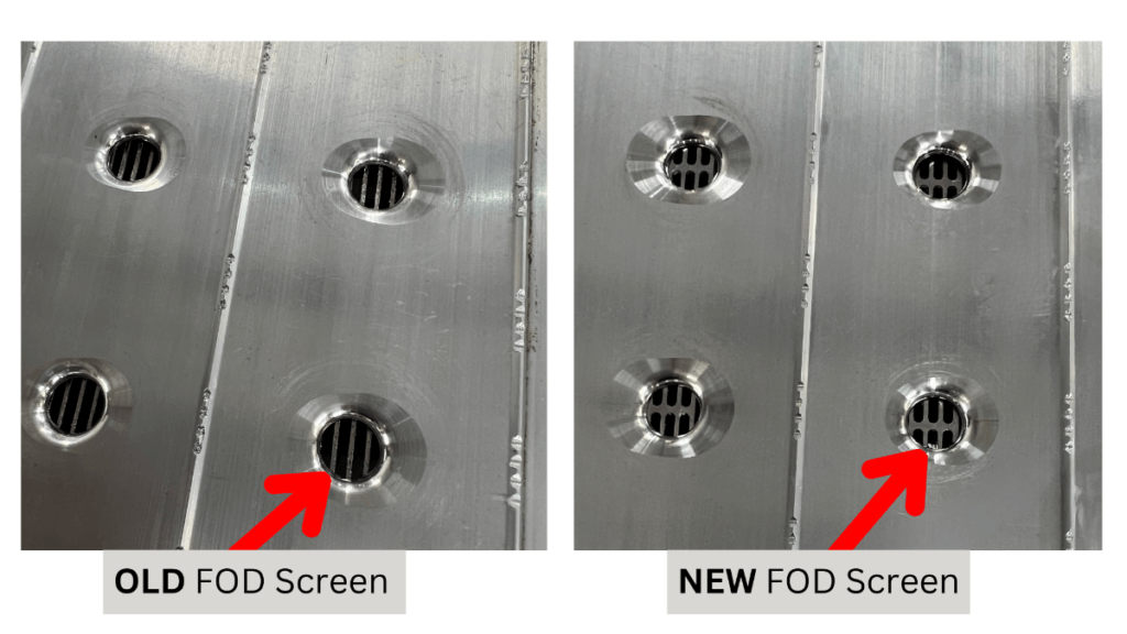 Comparison of old and new FOD screens with red arrows highlighting differences.