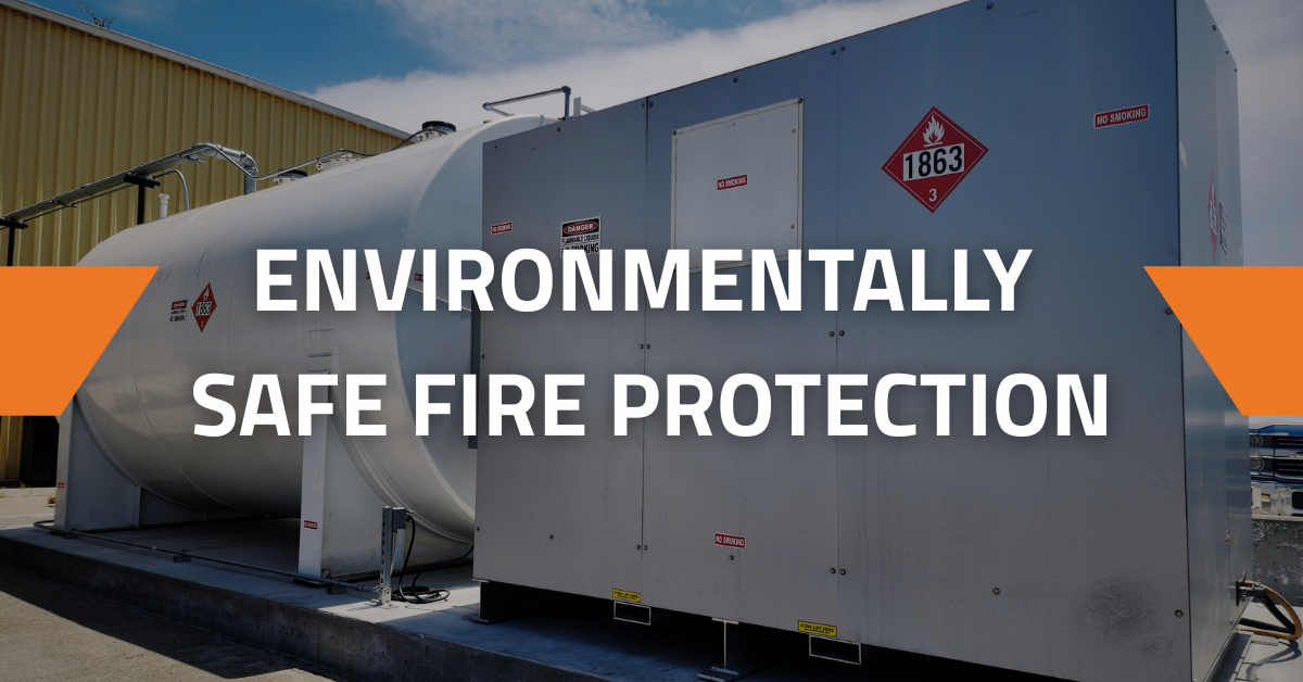 Oil and water separator tanks with "Environmentally Safe Fire Protection" written in front of it.